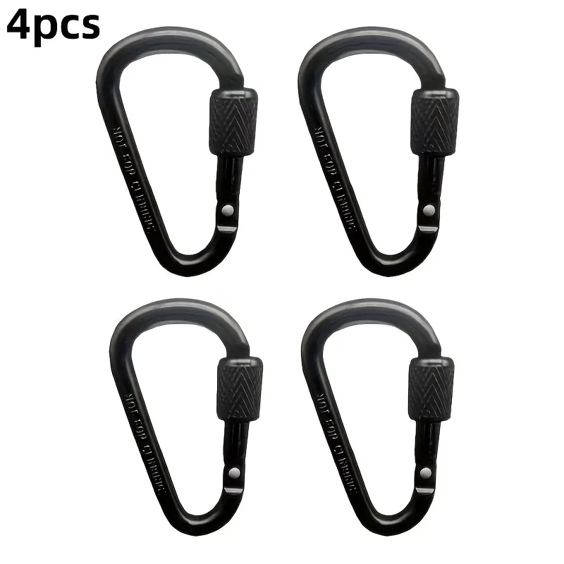 4 D-Shaped Locking Carabiner Clips | Camping & Hiking Gear 4 D-Shaped Locking Carabiner Clips | Camping & Hiking Gear