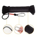 10M Black Braided Nylon Rope with Red Aglet for Camping and Boating