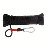 10M Black Braided Nylon Rope with Red Aglet for Camping and Boating